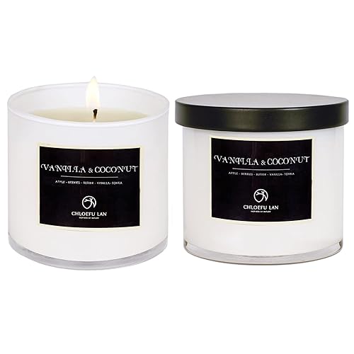 Chloefu LAN Vanilla & Coconut Scented Candle Sets Luxury Soy Jar Candle 7.1oz45 Hour Long Lasting Burn Highly Scented Valentines